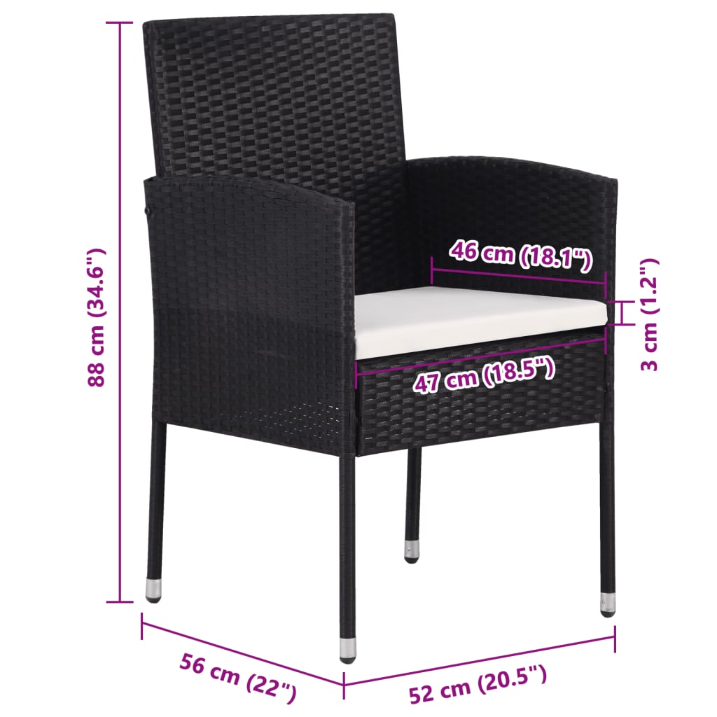 Garden Chairs With Cushions 2 Pcs Black Poly Rattan