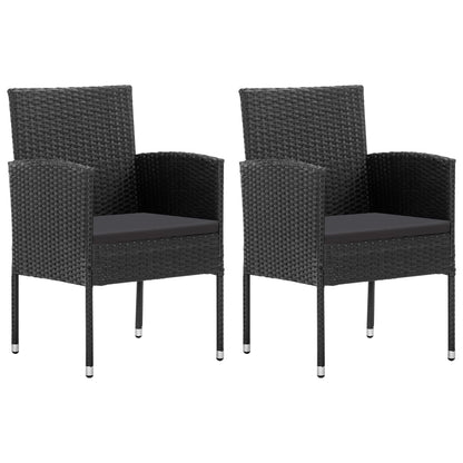 Garden Chairs With Cushions 2 Pcs Black Poly Rattan