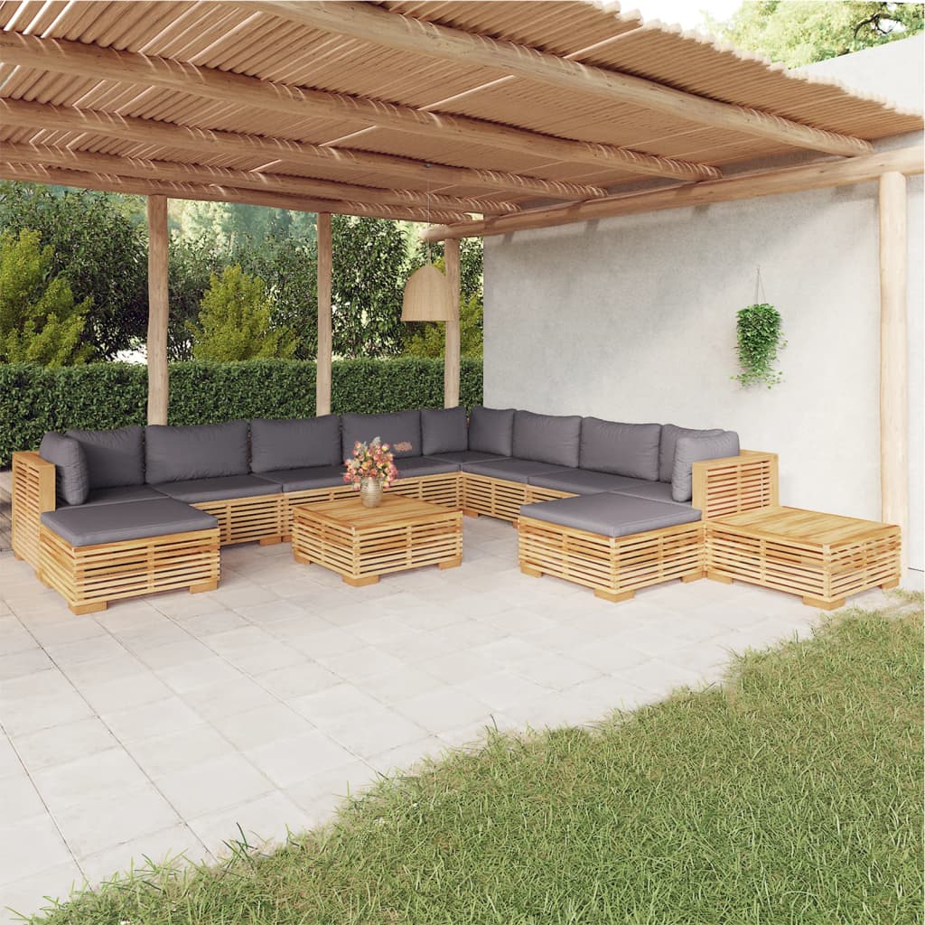 3 Piece Garden Lounge Set With Cushions Solid Wood Teak