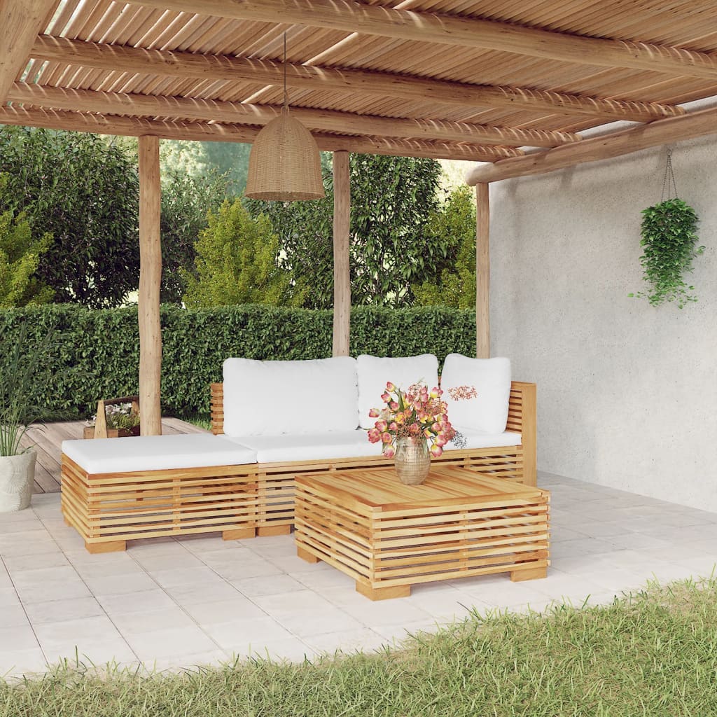 3 Piece Garden Lounge Set With Cushions Solid Wood Teak