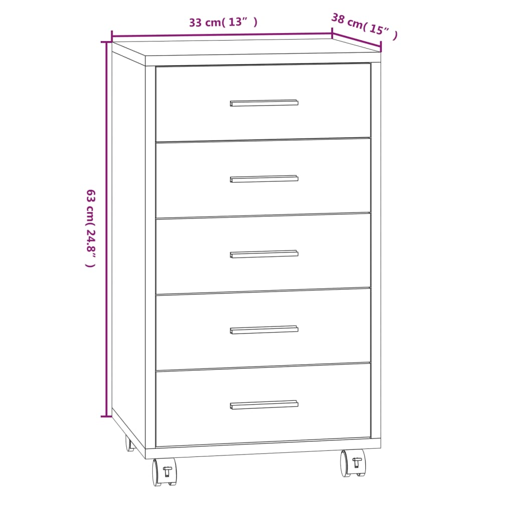 Drawer Cabinet With Castors Engineered Wood