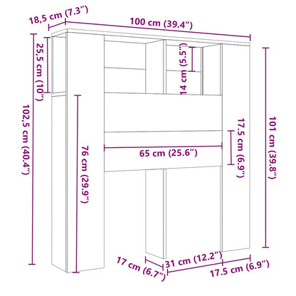 Headboard Cabinet White 100X18.5X102.5 Cm