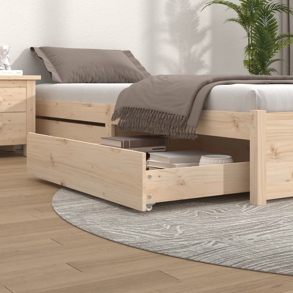 Bed Drawers 2 Pcs Solid Wood Pine