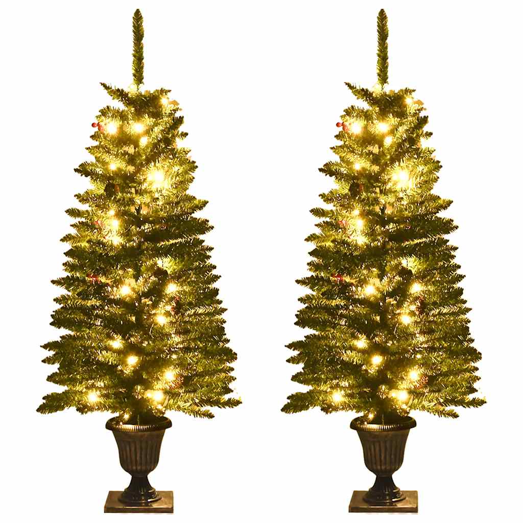 Artificial Christmas Trees 2 Pcs With Wreath, Garland And Leds