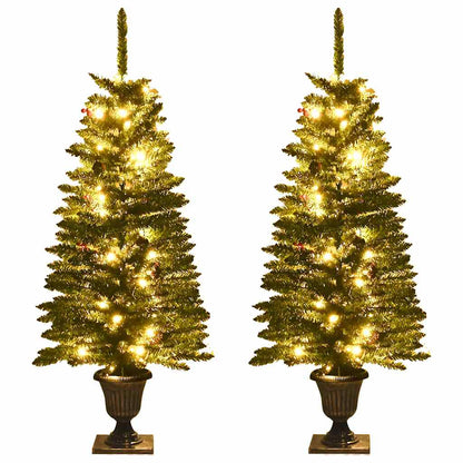 Artificial Christmas Trees 2 Pcs With Wreath, Garland And Leds