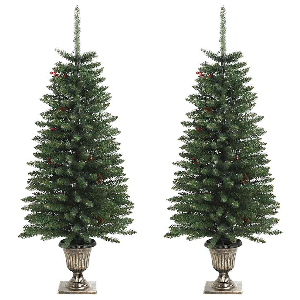Artificial Christmas Trees 2 Pcs With Wreath, Garland And Leds
