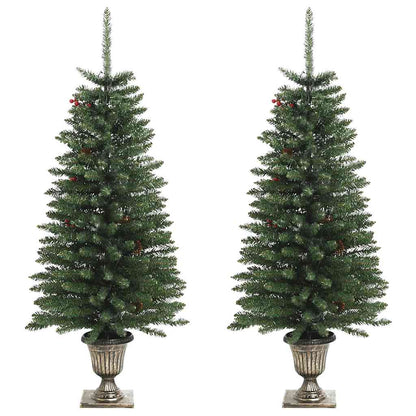 Artificial Christmas Trees 2 Pcs With Wreath, Garland And Leds