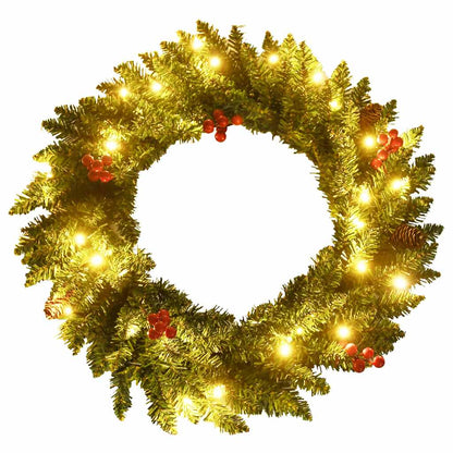Artificial Christmas Trees 2 Pcs With Wreath, Garland And Leds