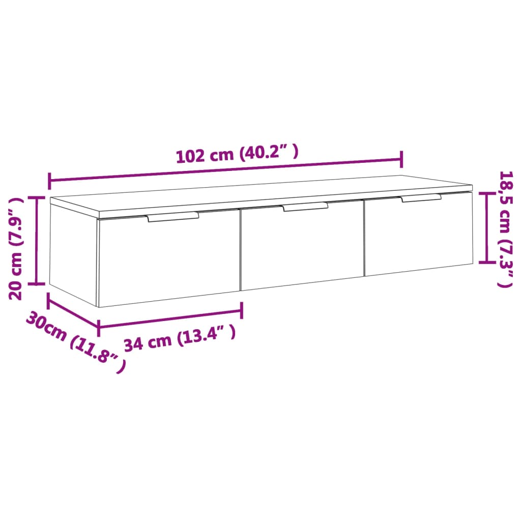 Wall Cabinet 102X30X20 Cm Engineered Wood