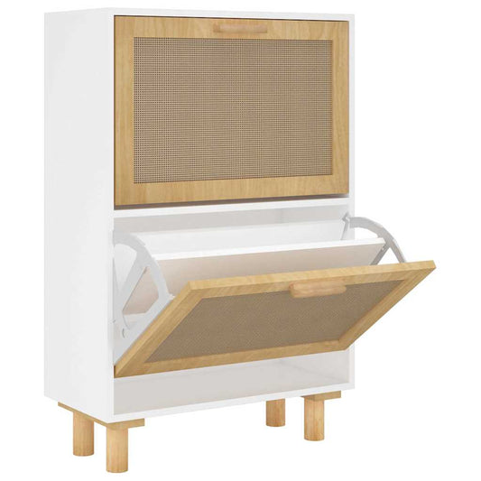 Shoe Cabinet 52X25X Engineered Wood And Natural Rattan