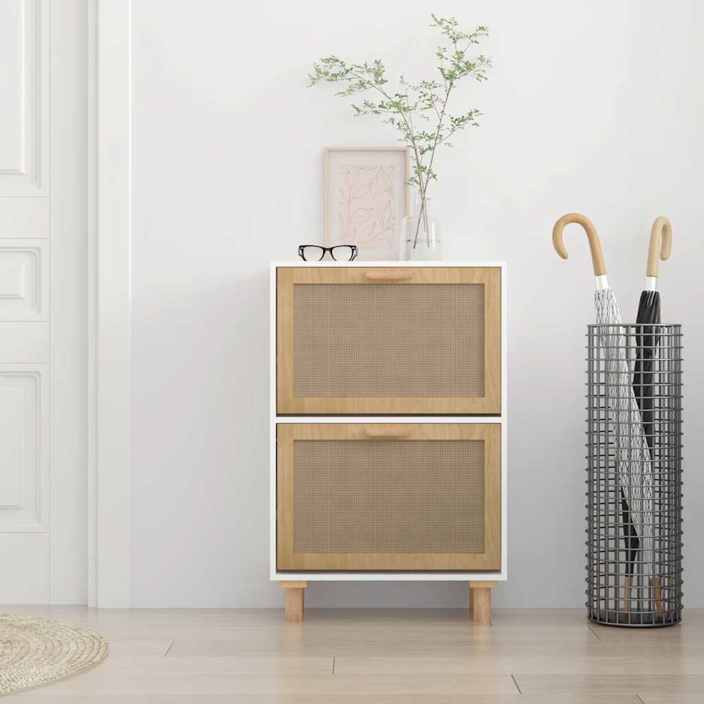 Shoe Cabinet 52X25X Engineered Wood And Natural Rattan