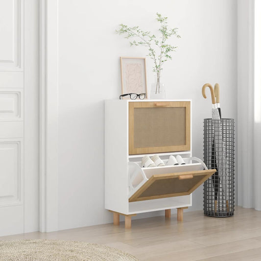 Shoe Cabinet 52X25X Engineered Wood And Natural Rattan