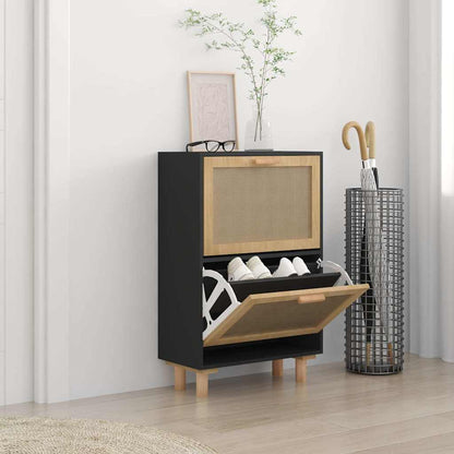 Shoe Cabinet 52X25X Engineered Wood And Natural Rattan