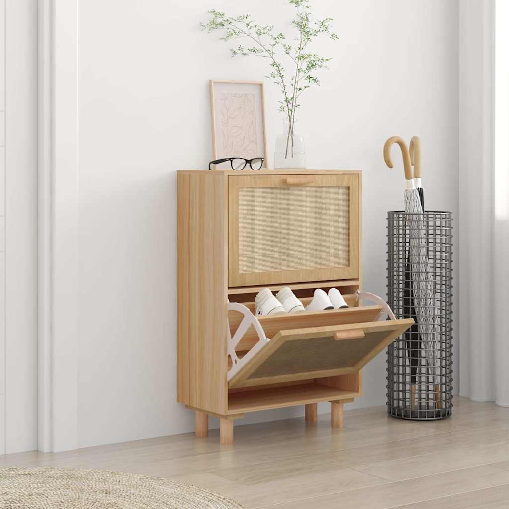 Shoe Cabinet 52X25X Engineered Wood And Natural Rattan