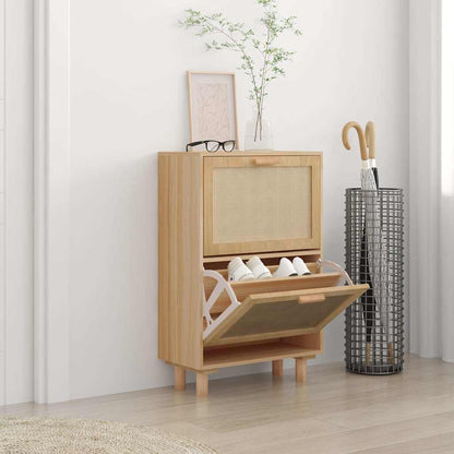 Shoe Cabinet 52X25X Engineered Wood And Natural Rattan