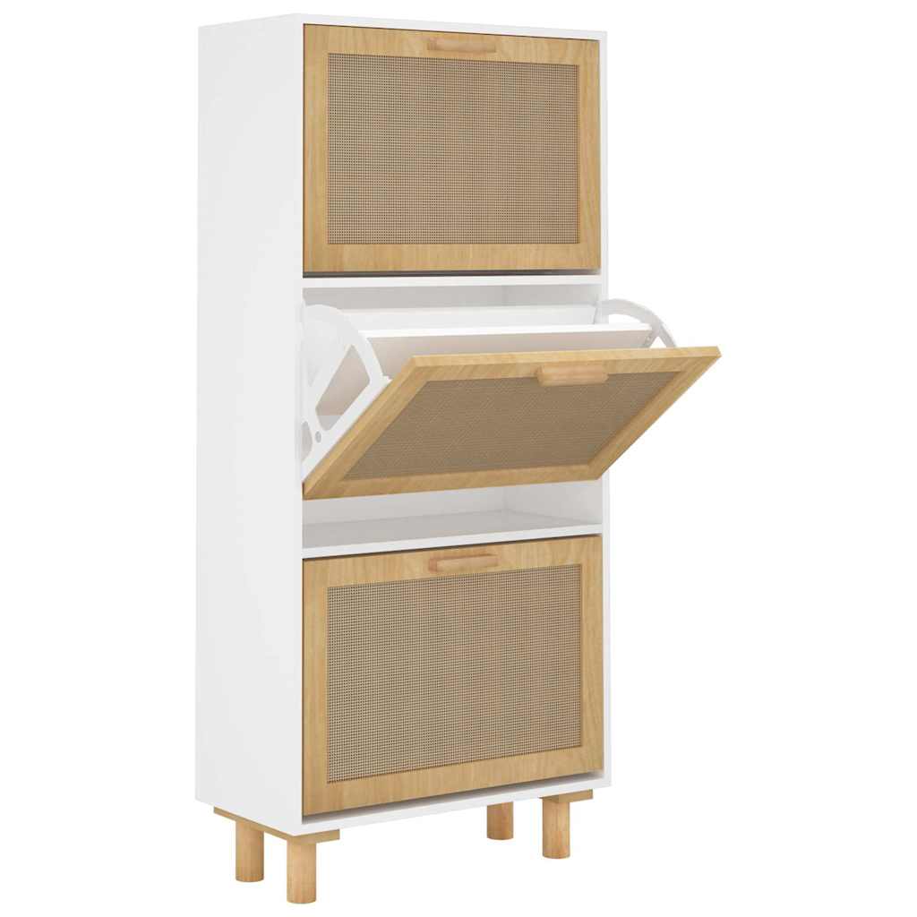 Shoe Cabinet 52X25X Engineered Wood And Natural Rattan
