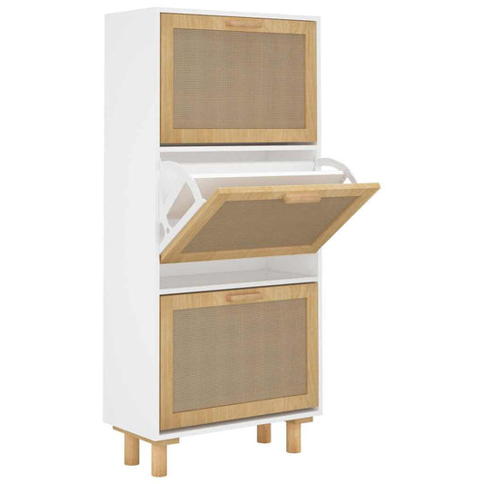 Shoe Cabinet 52X25X Engineered Wood And Natural Rattan