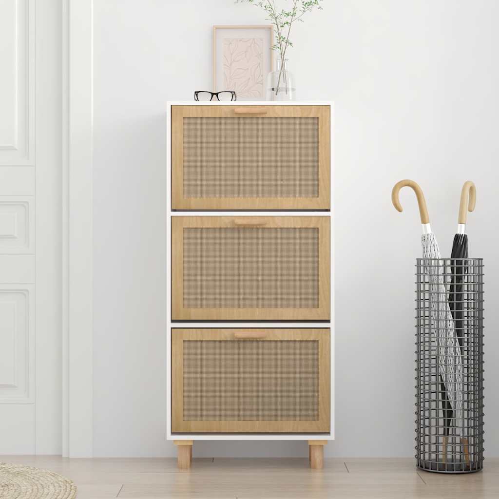 Shoe Cabinet 52X25X Engineered Wood And Natural Rattan