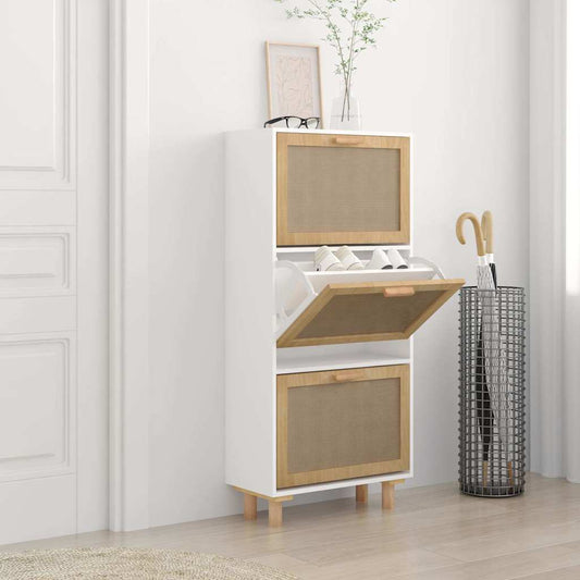 Shoe Cabinet 52X25X Engineered Wood And Natural Rattan