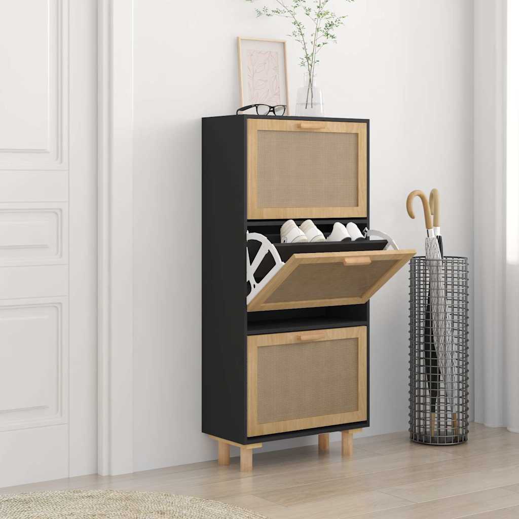 Shoe Cabinet 52X25X Engineered Wood And Natural Rattan