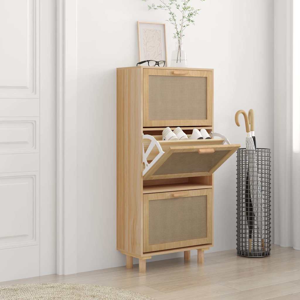 Shoe Cabinet 52X25X Engineered Wood And Natural Rattan