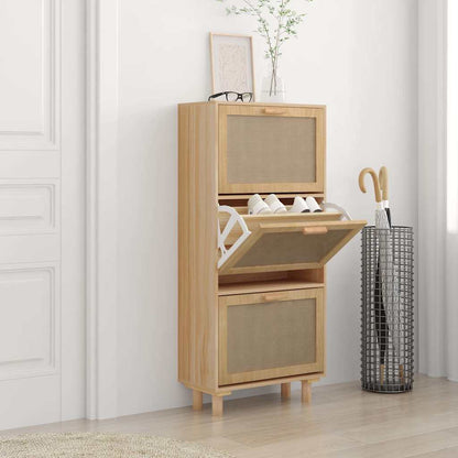 Shoe Cabinet 52X25X Engineered Wood And Natural Rattan