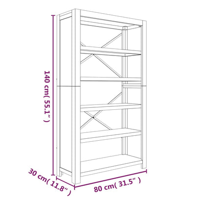 5-Tier Bookcase 80X30X Solid Wood Acacia