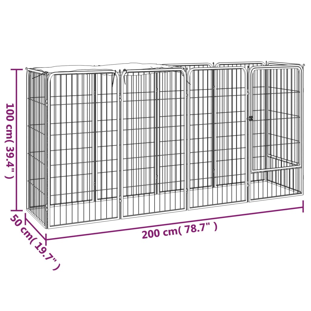 10-Panel Dog Playpen Black 50X100 Cm Powder-Coated Steel
