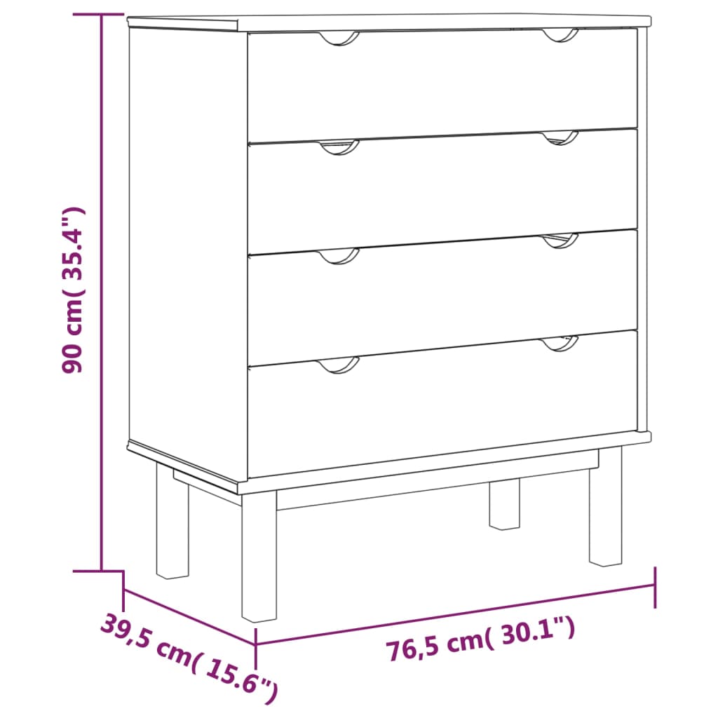 Drawer Cabinet Otta 76.5X39.5X90Cm Solid Wood Pine