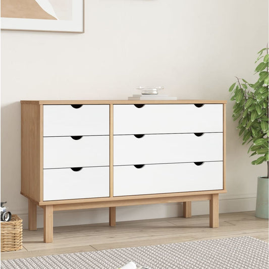 Drawer Cabinet Otta Brown&White 111X43X73.5 Cm Solid Wood Pine