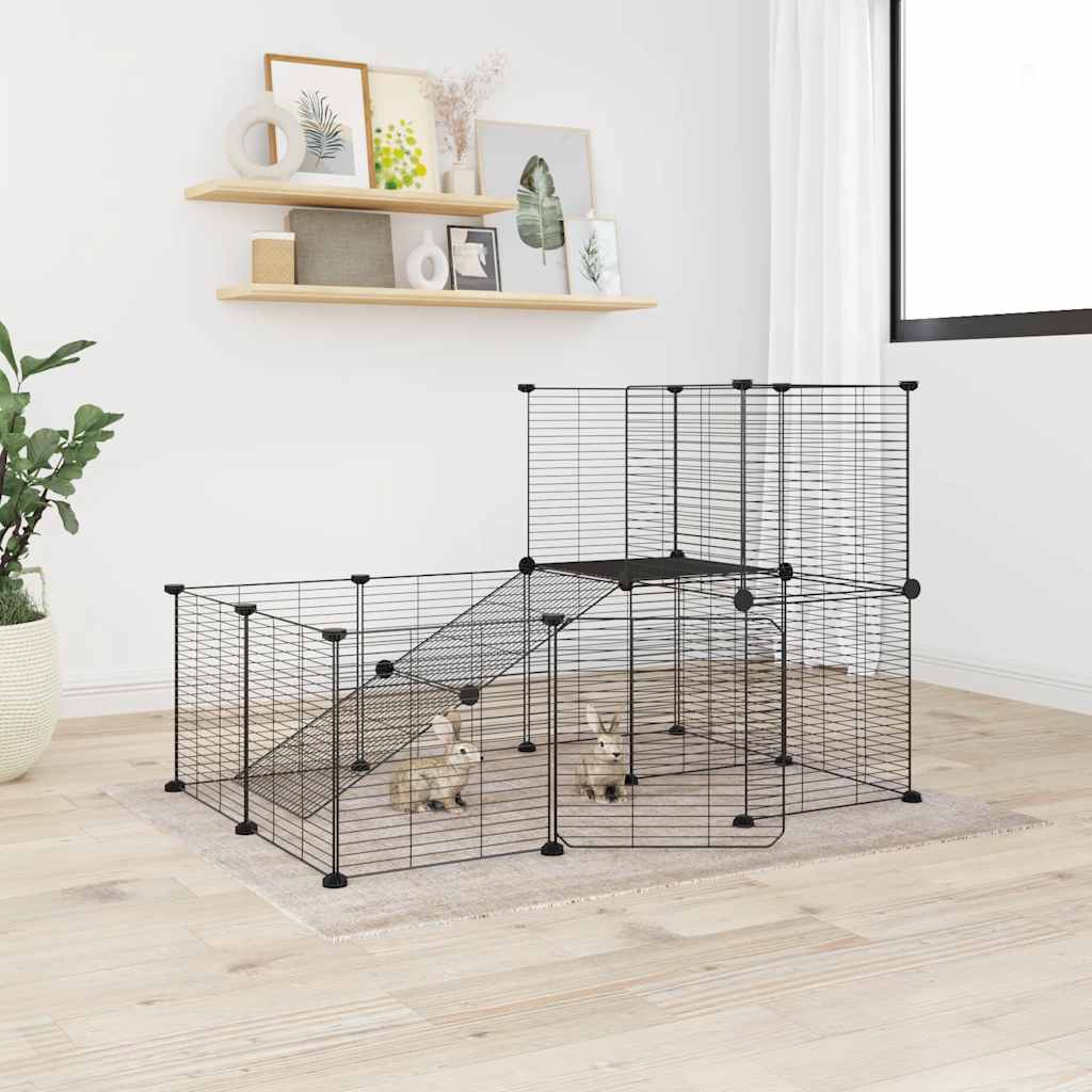 36-Panel Pet Cage With Door Black 35X35 Cm Steel