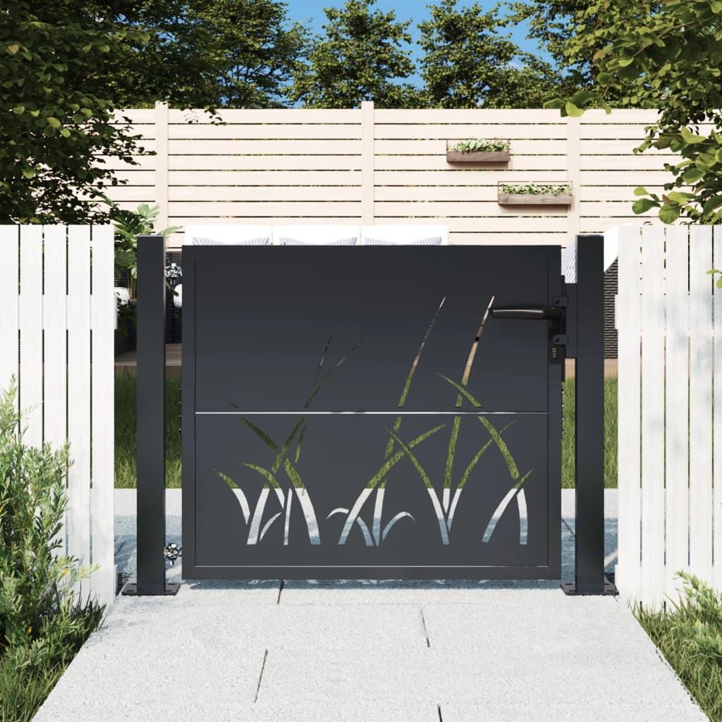 Garden Gate Anthracite Steel Grass Design