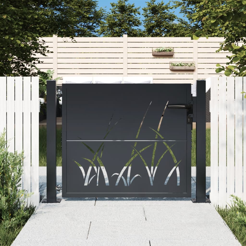 Garden Gate Anthracite Steel Grass Design