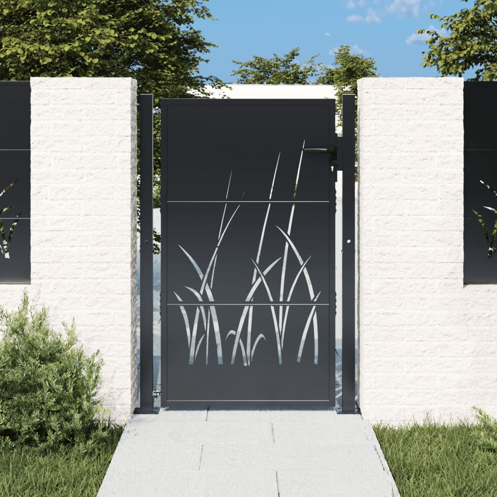 Garden Gate Anthracite Steel Grass Design