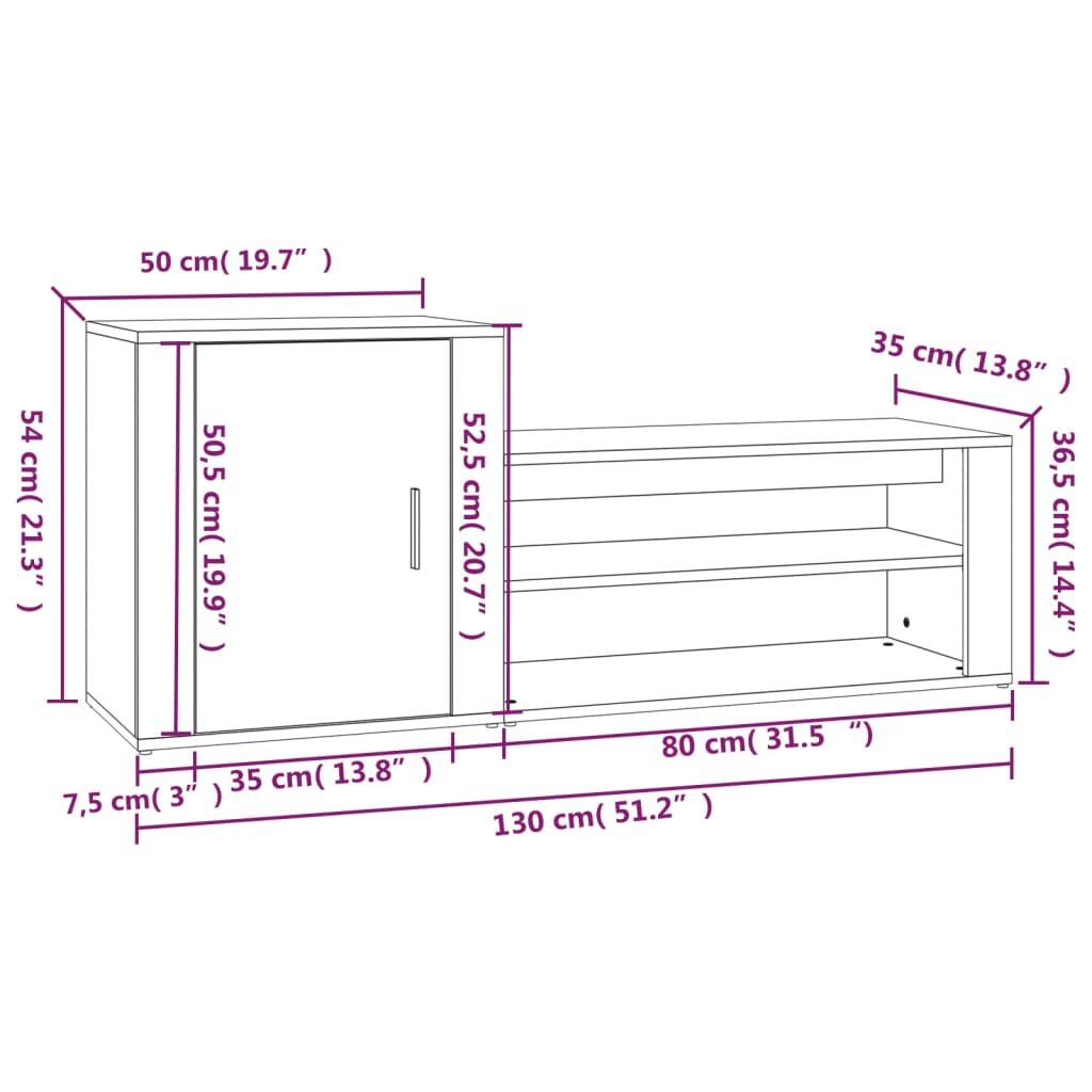Shoe Cabinet 130X35X54 Cm Engineered Wood