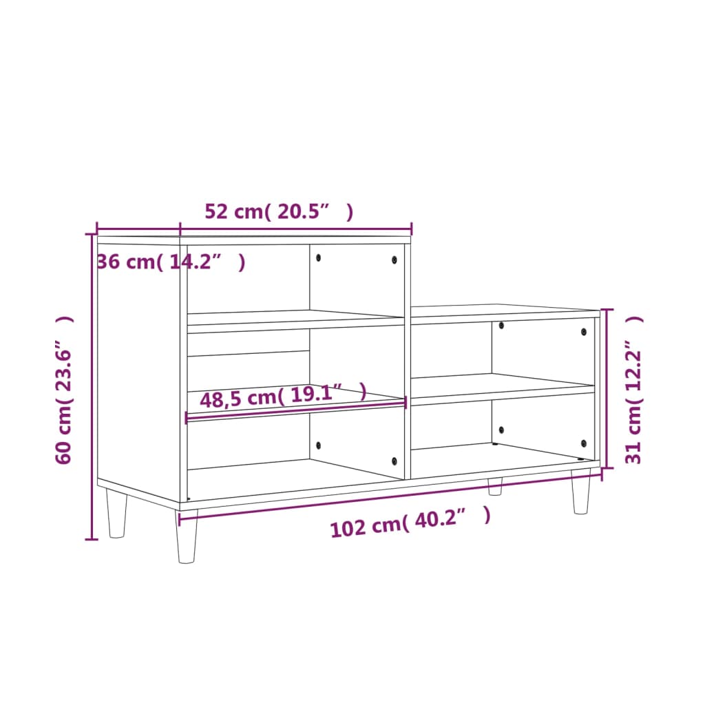 Shoe Cabinet 102X36X60 Cm Engineered Wood