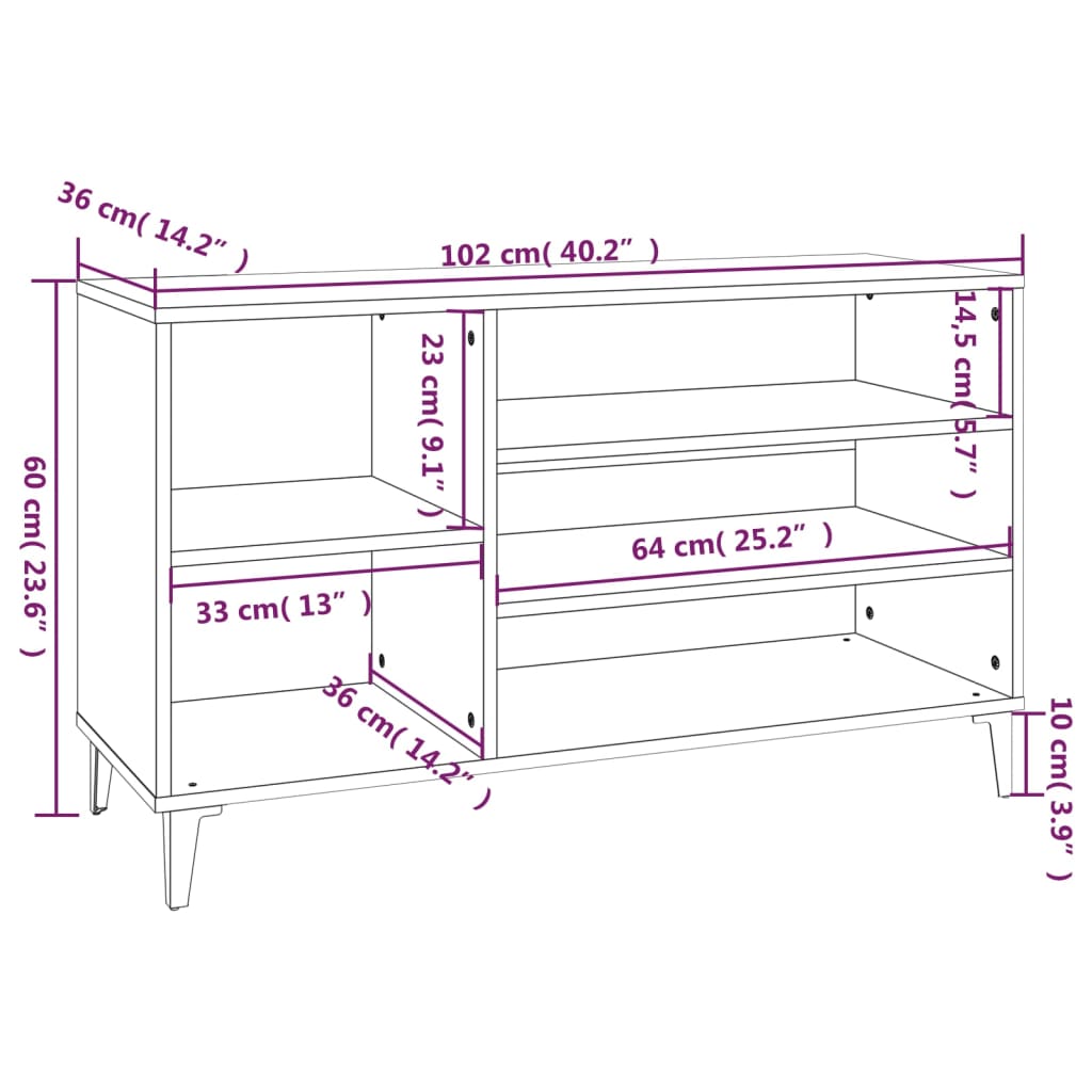 Shoe Cabinet 102X36X60 Cm Engineered Wood