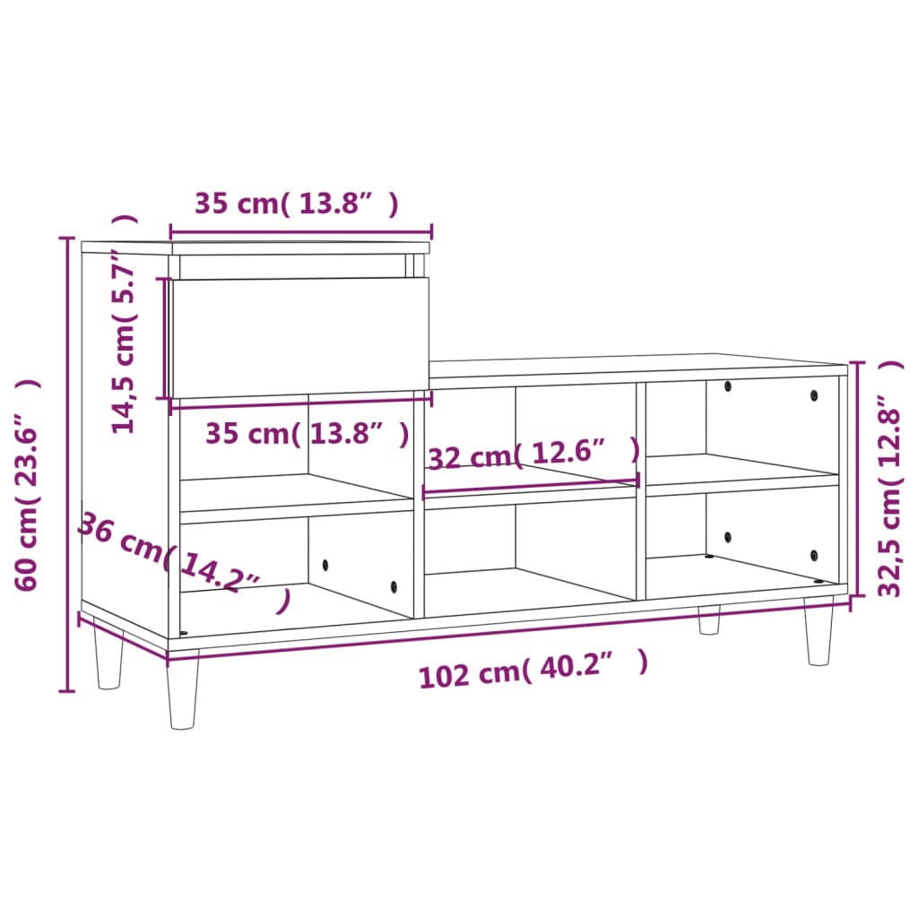 Shoe Cabinet 102X36X60 Cm Engineered Wood