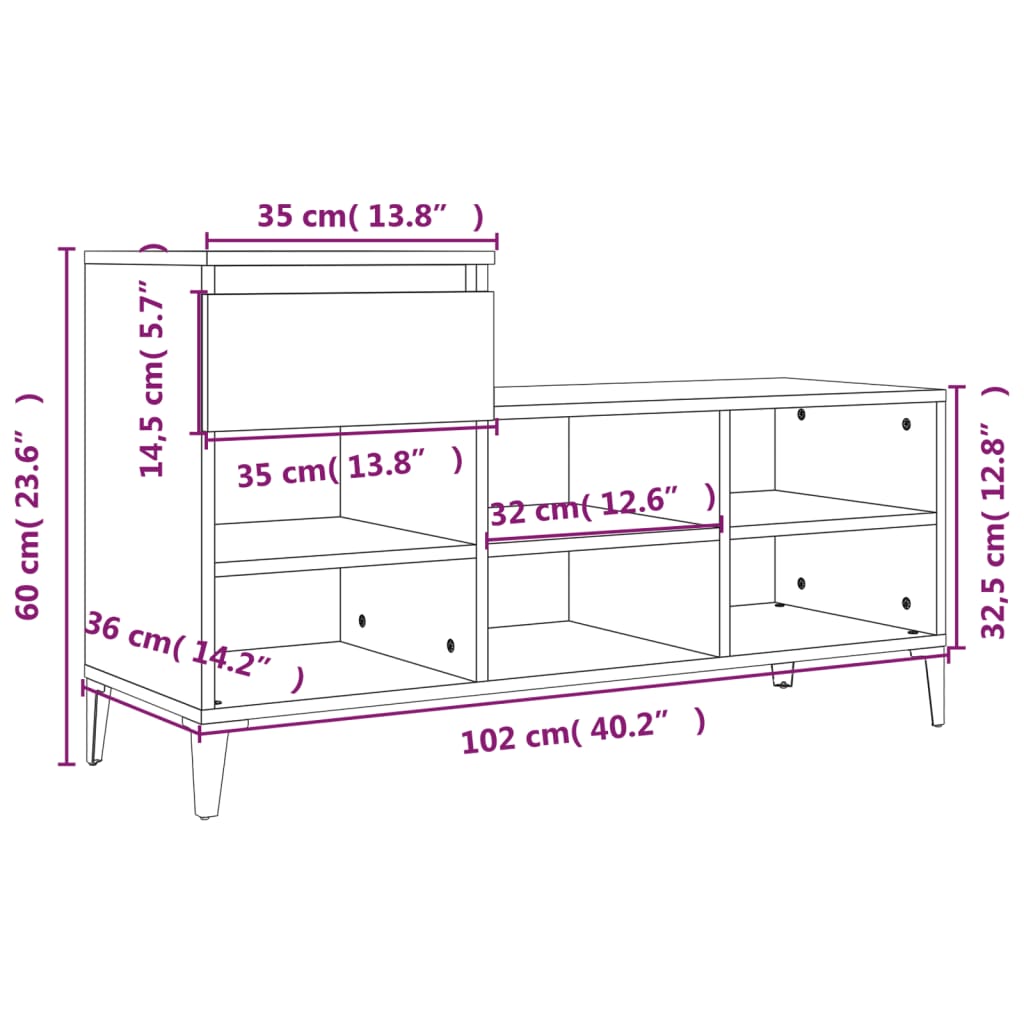 Shoe Cabinet 102X36X60 Cm Engineered Wood