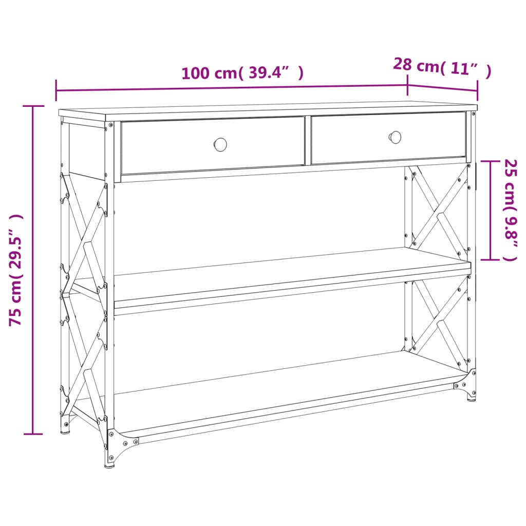 Console Table 100X28X75 Cm Engineered Wood