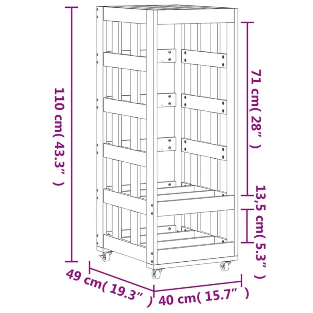 Log Holder With Wheels 40X49X110 Cm Solid Wood Pine