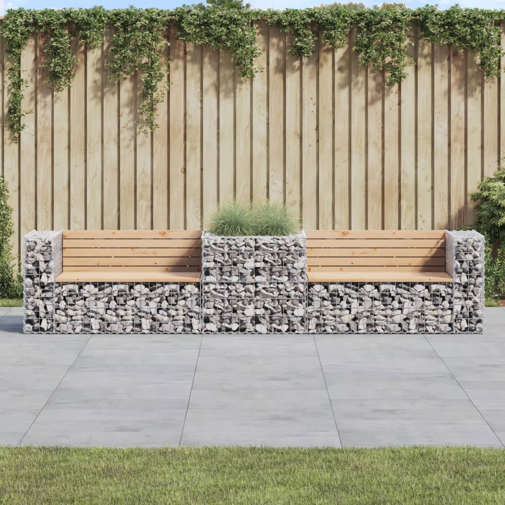 Garden Bench With Gabion Basket Solid Wood Pine