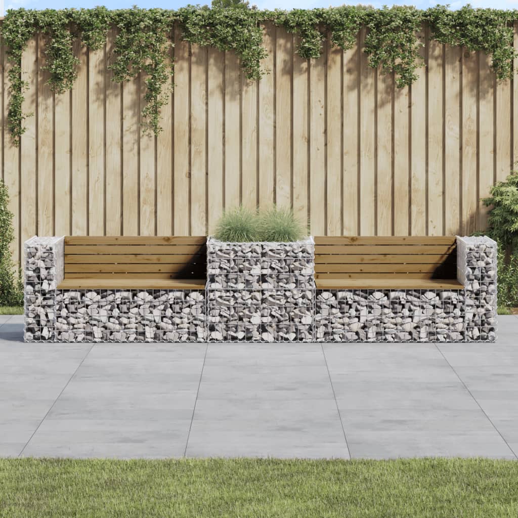 Garden Bench With Gabion Basket Solid Wood Pine