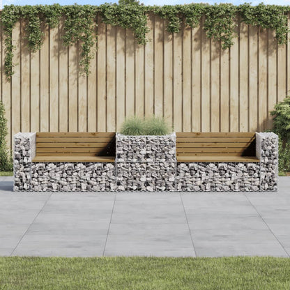 Garden Bench With Gabion Basket Solid Wood Pine