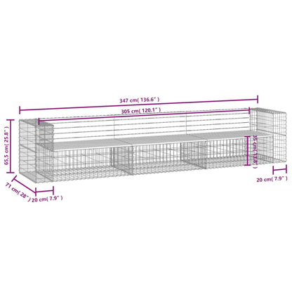 Garden Bench Gabion Design 347X71X65.5 Cm Solid Wood Pine