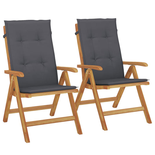 Reclining Garden Chairs With Cushions 2 Pcs Solid Wood Teak
