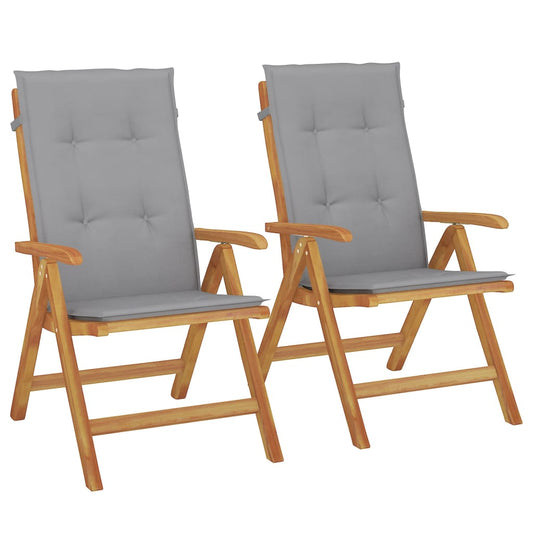 Reclining Garden Chairs With Cushions 2 Pcs Solid Wood Teak