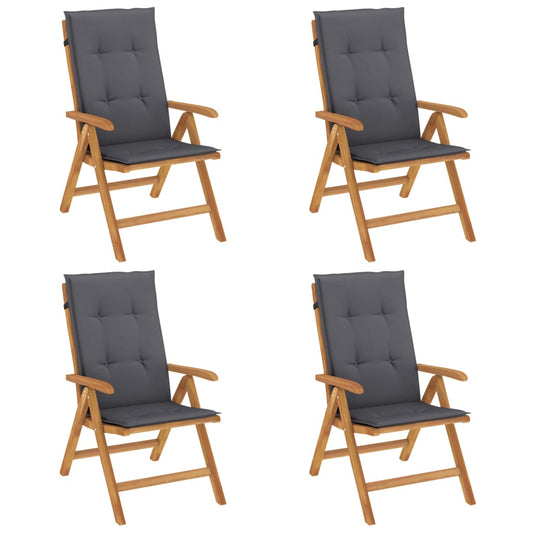 Reclining Garden Chairs With Cushions 4 Pcs Solid Wood Teak