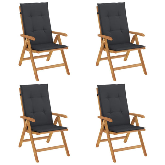 Reclining Garden Chairs With Cushions 4 Pcs Solid Wood Teak