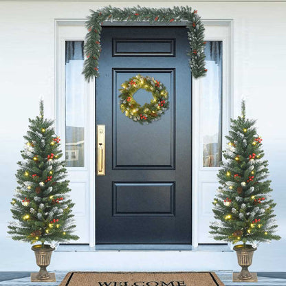 Artificial Christmas Trees 2 Pcs With Wreath, Garland And Leds